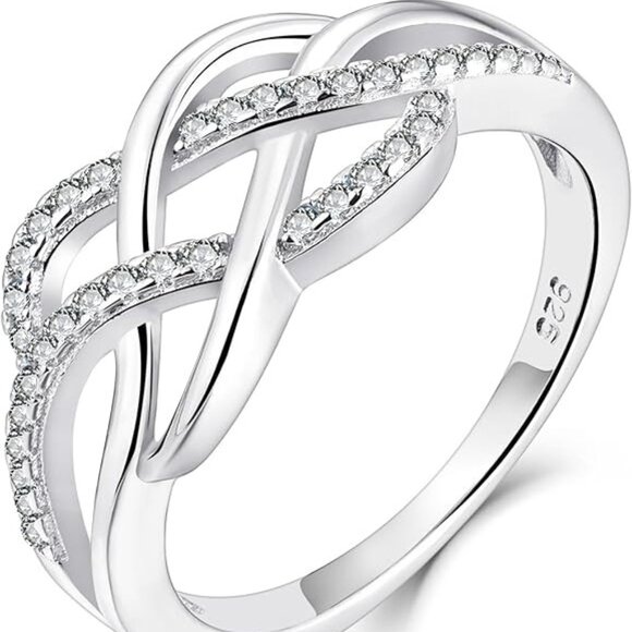 YL Celtic Knot Twisted Knot Ring Birthstone Infinity Rings - Zirconia - April - Picture 1 of 6